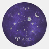 Zodiac Lila Aries | Kosmisches Astrologie Horoskop Runder Aufkleber (Vorderseite)