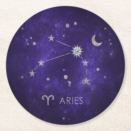 Zodiac Lila Aries | Kosmisches Astrologie Horoskop Runder Pappuntersetzer (Vorderseite)