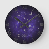 Zodiac Lila Gemini | Kosmisches Astrologie Horosko Runde Wanduhr (Vorderseite)