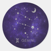 Zodiac Lila Gemini | Kosmisches Astrologie Horosko Runder Aufkleber (Vorderseite)