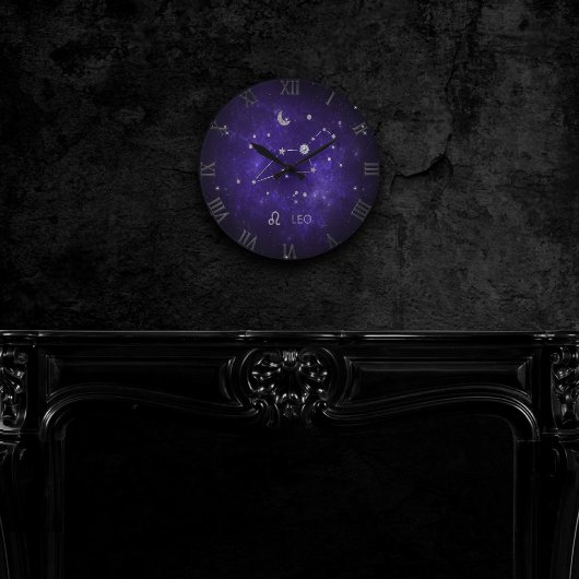 Zodiac Lila Leo | Kosmisches Astrologie Horoskop Runde Wanduhr
