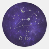 Zodiac Lila Leo | Kosmisches Astrologie Horoskop Runder Aufkleber (Vorderseite)