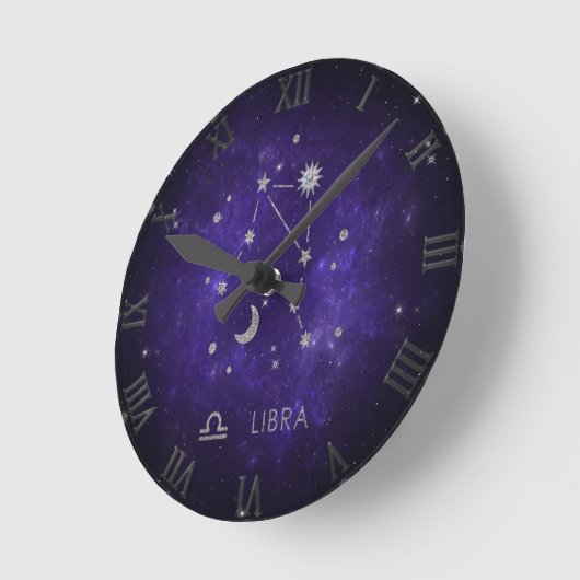 Zodiac Lila Libra | Kosmisches Astrologie Horoskop Runde Wanduhr (Winkel)