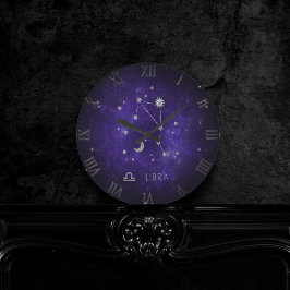Zodiac Lila Libra | Kosmisches Astrologie Horoskop Runde Wanduhr