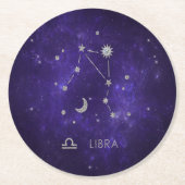 Zodiac Lila Libra | Kosmisches Astrologie Horoskop Runder Pappuntersetzer (Vorderseite)