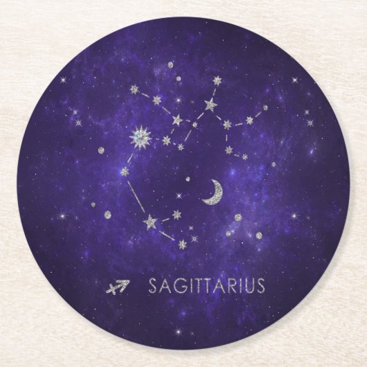 Zodiac Lila Sagittarius | Astrologie Horoskop Runder Pappuntersetzer (Vorderseite)