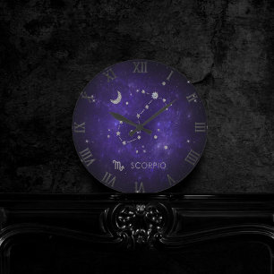 Zodiac Lila Scorpio   Kosmisches Astrologie Horosk Runde Wanduhr