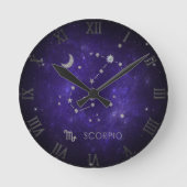 Zodiac Lila Scorpio | Kosmisches Astrologie Horosk Runde Wanduhr (Vorderseite)