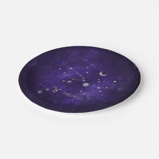 Zodiac Lila Taurus | Kosmisches Astrologie Horosko Pappteller (Schrägansicht)
