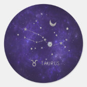 Zodiac Lila Taurus | Kosmisches Astrologie Horosko Runder Aufkleber (Vorderseite)