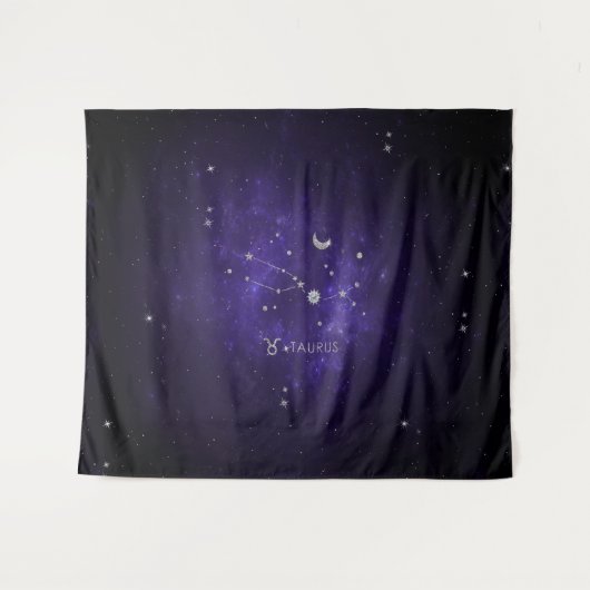 Zodiac Lila Taurus | Kosmisches Astrologie Horosko Wandteppich (Vorderseite (Horizontal))