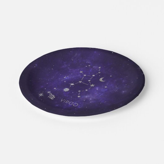 Zodiac Lila Virgo | Kosmisches Astrologie Horoskop Pappteller (Schrägansicht)