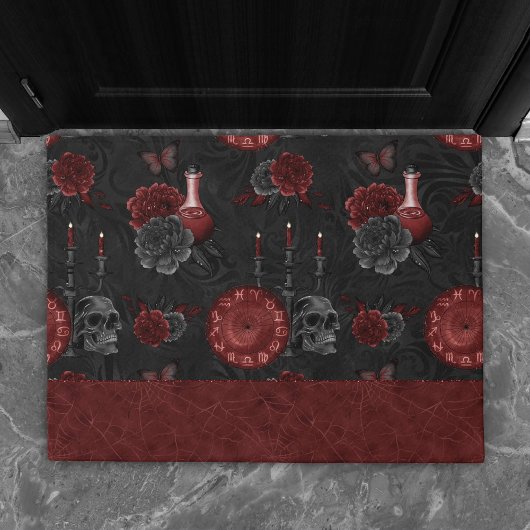 Zodiac Magic Crimson | Henna Red Gothic Skull Rose Fußmatte