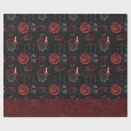 Zodiac Magic Crimson | Henna Red Gothic Skull Rose Geschenkpapier (Flach)