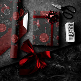 Zodiac Magic Crimson | Henna Red Gothic Skull Rose Geschenkpapier