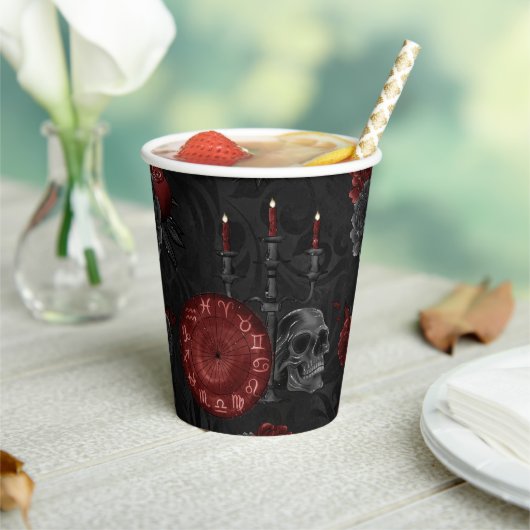 Zodiac Magic Crimson | Henna Red Gothic Skull Rose Pappbecher (In Situ)