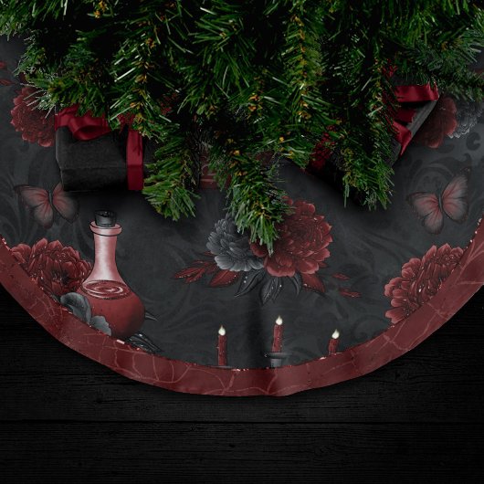 Zodiac Magic Crimson | Henna Red Gothic Skull Rose Polyester Weihnachtsbaumdecke
