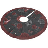 Zodiac Magic Crimson | Henna Red Gothic Skull Rose Polyester Weihnachtsbaumdecke (Schrägansicht)