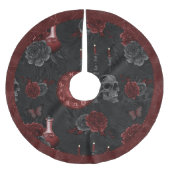 Zodiac Magic Crimson | Henna Red Gothic Skull Rose Polyester Weihnachtsbaumdecke (Vorderseite)