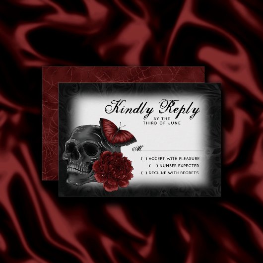 Zodiac Magic Crimson | Henna Red Gothic Skull Rose RSVP Karte