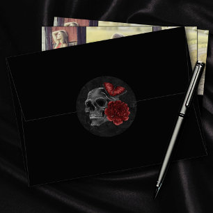 Zodiac Magic Crimson Henna Red Gothic Skull Rose Runder Aufkleber