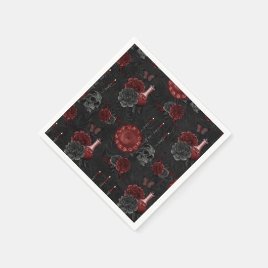 Zodiac Magic Crimson | Henna Red Gothic Skull Rose Serviette (Ecke)