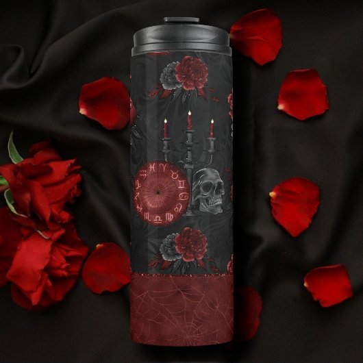 Zodiac Magic Crimson | Henna Red Gothic Skull Rose Thermosbecher
