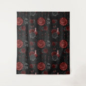 Zodiac Magic Crimson | Henna Red Gothic Skull Rose Wandteppich (Vorderseite)