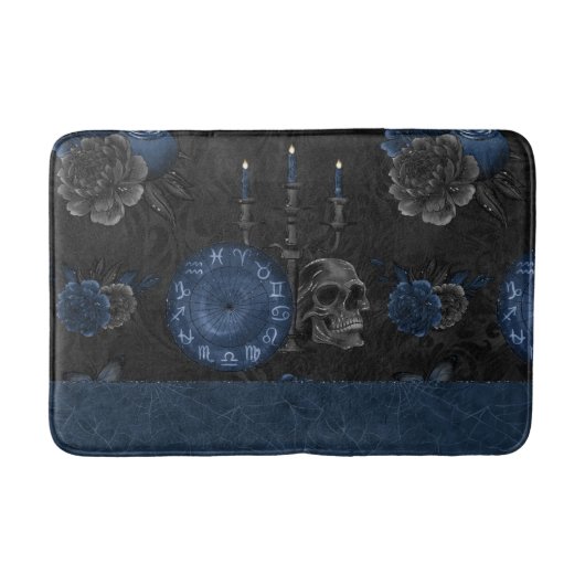 Zodiac Magic | Dark Navy Blue Gothull Rose Badematte (Vorderseite)