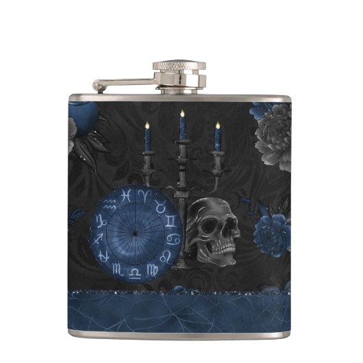Zodiac Magic | Dark Navy Blue Gothull Rose Flachmann (Vorderseite)