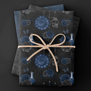 Zodiac Magic   Dark Navy Blue Gothull Rose Geschenkpapier Set