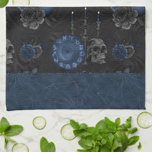 Zodiac Magic | Dark Navy Blue Gothull Rose Geschirrtuch (Gefaltet)