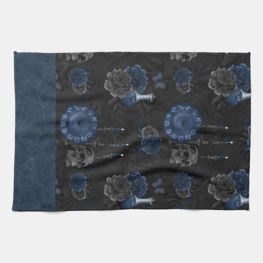 Zodiac Magic | Dark Navy Blue Gothull Rose Geschirrtuch (Horizontal)