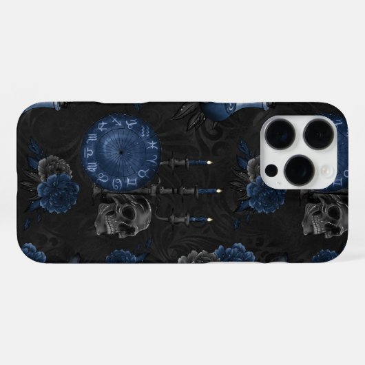 Zodiac Magic | Dark Navy Blue Gothull Rose iPhone Hülle (Rückseite (Horizontal))
