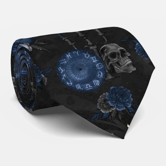 Zodiac Magic | Dark Navy Blue Gothull Rose Krawatte (Gerollt)