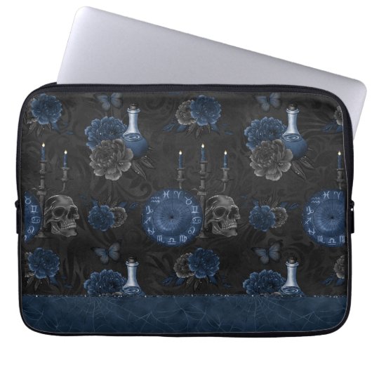 Zodiac Magic | Dark Navy Blue Gothull Rose Laptopschutzhülle (Vorderseite)