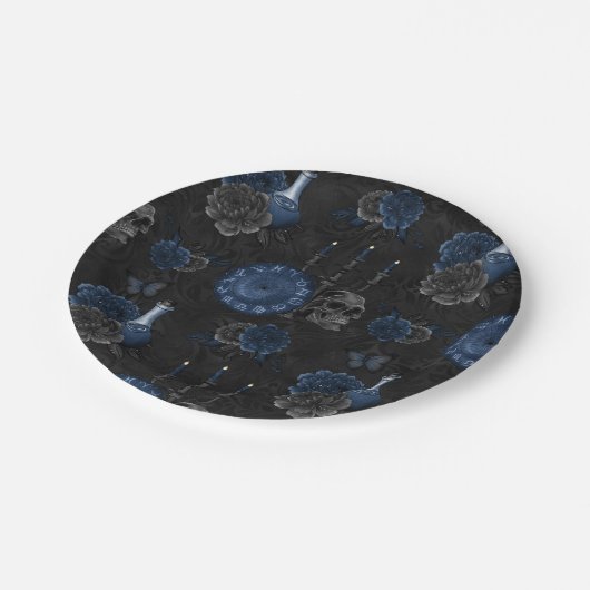 Zodiac Magic | Dark Navy Blue Gothull Rose Pappteller (Schrägansicht)