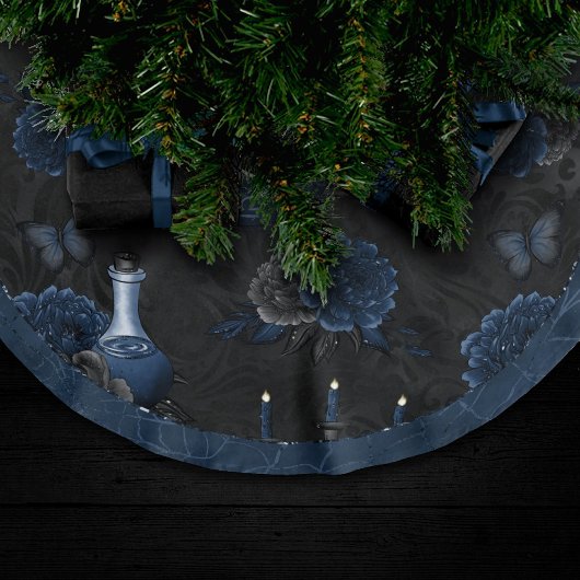Zodiac Magic | Dark Navy Blue Gothull Rose Polyester Weihnachtsbaumdecke