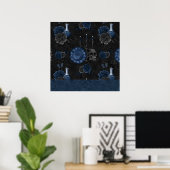 Zodiac Magic | Dark Navy Blue Gothull Rose Poster (Heimbüro)