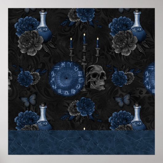 Zodiac Magic | Dark Navy Blue Gothull Rose Poster (Vorne)