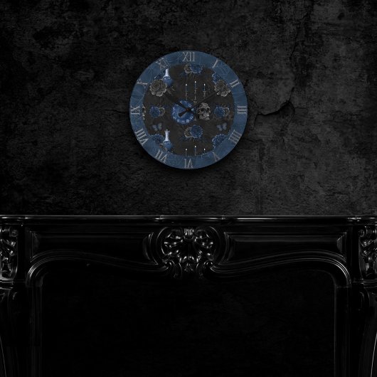 Zodiac Magic | Dark Navy Blue Gothull Rose Runde Wanduhr