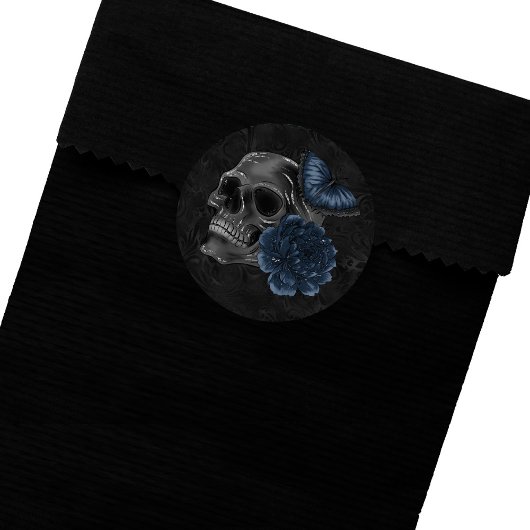 Zodiac Magic | Dark Navy Blue Gothull Rose Runder Aufkleber