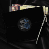 Zodiac Magic | Dark Navy Blue Gothull Rose Runder Aufkleber