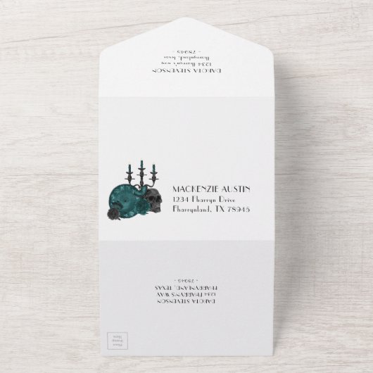 Zodiac Magic | Dunkelgrüne, Aquamarine Rose des Sc All In One Einladung (Außenbereich)