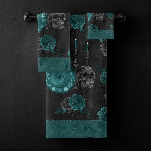 Zodiac Magic | Dunkelgrüne, Aquamarine Rose des Sc Badhandtuch Set