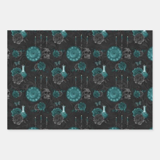 Zodiac Magic | Dunkelgrüne, Aquamarine Rose des Sc Geschenkpapier Set (Vorderseite)