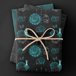 Zodiac Magic | Dunkelgrüne, Aquamarine Rose des Sc Geschenkpapier Set