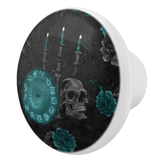 Zodiac Magic | Dunkelgrüne, Aquamarine Rose des Sc Keramikknauf (Rechts)