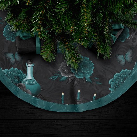 Zodiac Magic | Dunkelgrüne, Aquamarine Rose des Sc Polyester Weihnachtsbaumdecke