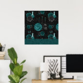 Zodiac Magic | Dunkelgrüne, Aquamarine Rose des Sc Poster (Heimbüro)